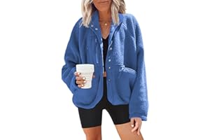 Nirovien Womens Fuzzy Fleece Jacket Button Down Shacket Casual Sherpa Coats Warm Outwear With Pockets