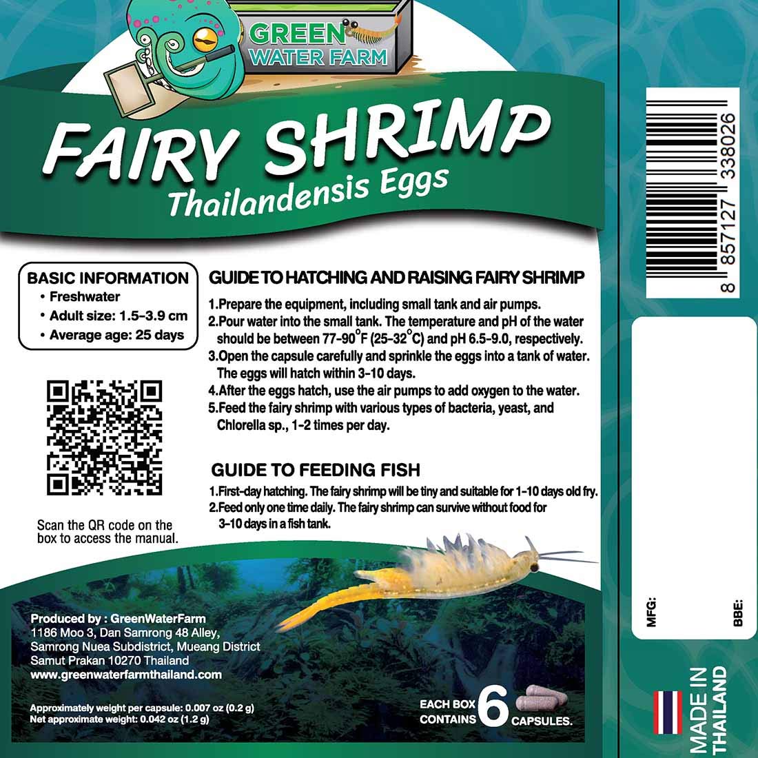 GreenWaterFarm Fairy Shrimp Thailandensis Eggs Live Fish Food for Hatching and Culture Suitable for Feed Betta Fish