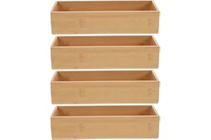 FUOYLOO 4pcs Bamboo Drawer Tray Storage Boxes - Bathroom Deep Trays for Skincare Bottles Organizing - Kitchen Organizer Bambo