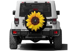 Delerain Spare Tire Cover with Backup Camera Hole Sunflower Flower Wheel Covers Waterproof Dust-Proof UV Sun Universal Fit for RV Trailer RV SUV Truck (18 Inch for Diameter 32"-34")