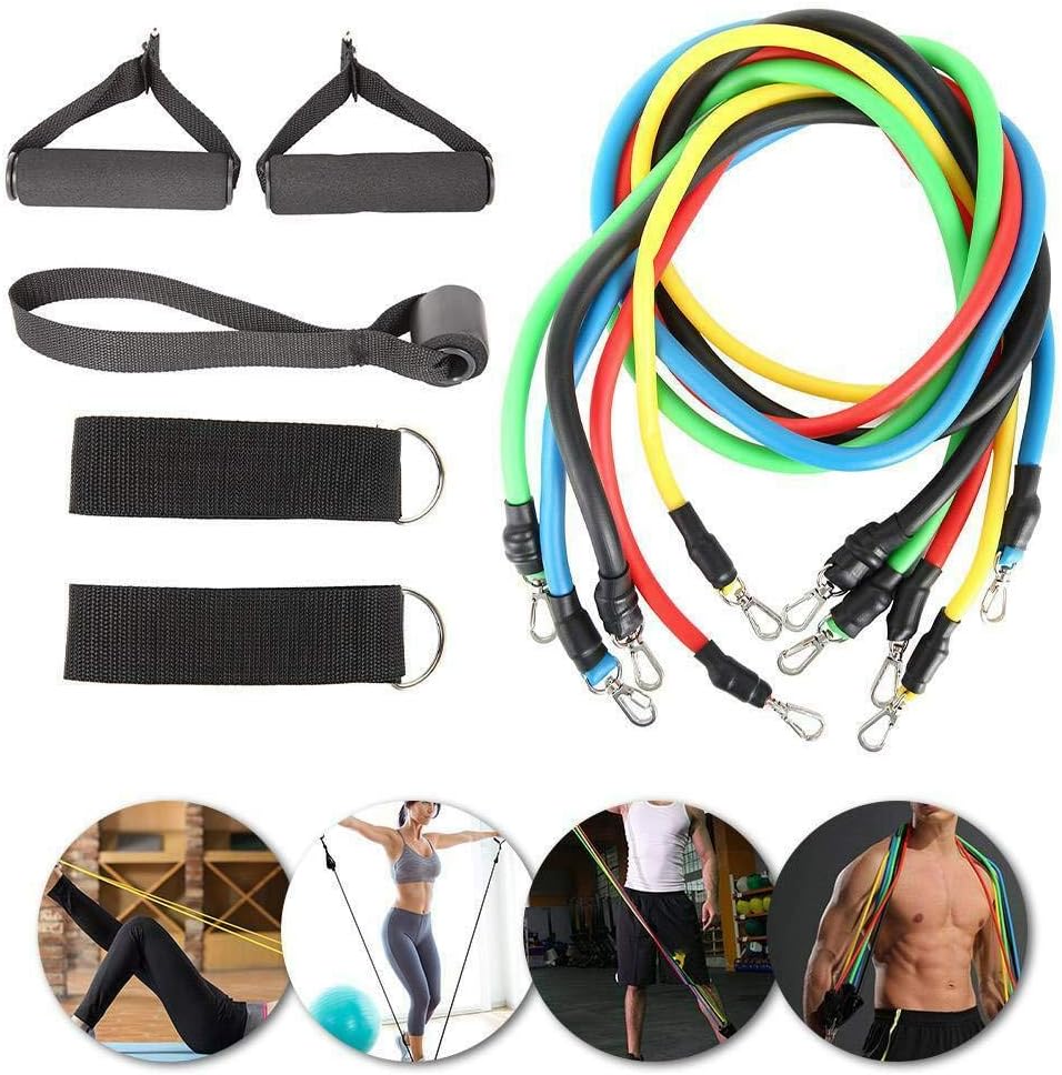 Fretty Exercise Resistance Bands Set,11Pcs Fitness Workout Bands, Resistance Bands with Handles and Ankle Straps and Carrying Case - for Resistance Training, Home Workouts und Yoga