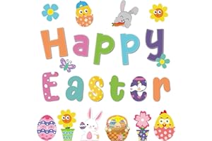 BeYumi 67Pcs Happy Easter Cutouts Bulletin Board Decoration Colorful Springtime Bunny Chick Egg Butterfly Flower DIY Cardstock Paper Cutout for Easter Themed Baby Shower Classroom School Nursery Decor