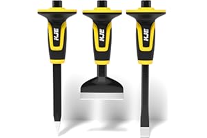 KJE 3-Piece Rock Chisel Set (8" Brick & 11" Point & Flat Chisels) -Heavy Duty masonry chisel,stone chisel &cold chisel for concrete ncrete, Stone & Tile Work