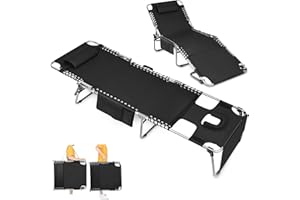 MINNDUDU Oversized Heavy Duty Tanning Chair with Face Hole Adjustable 5-Position Folding Chaise Lounge Chairs for Outside Portable Layout Beach Lounge Chair for Outdoor Sunbathing Patio Pool Lawn Deck Poolside