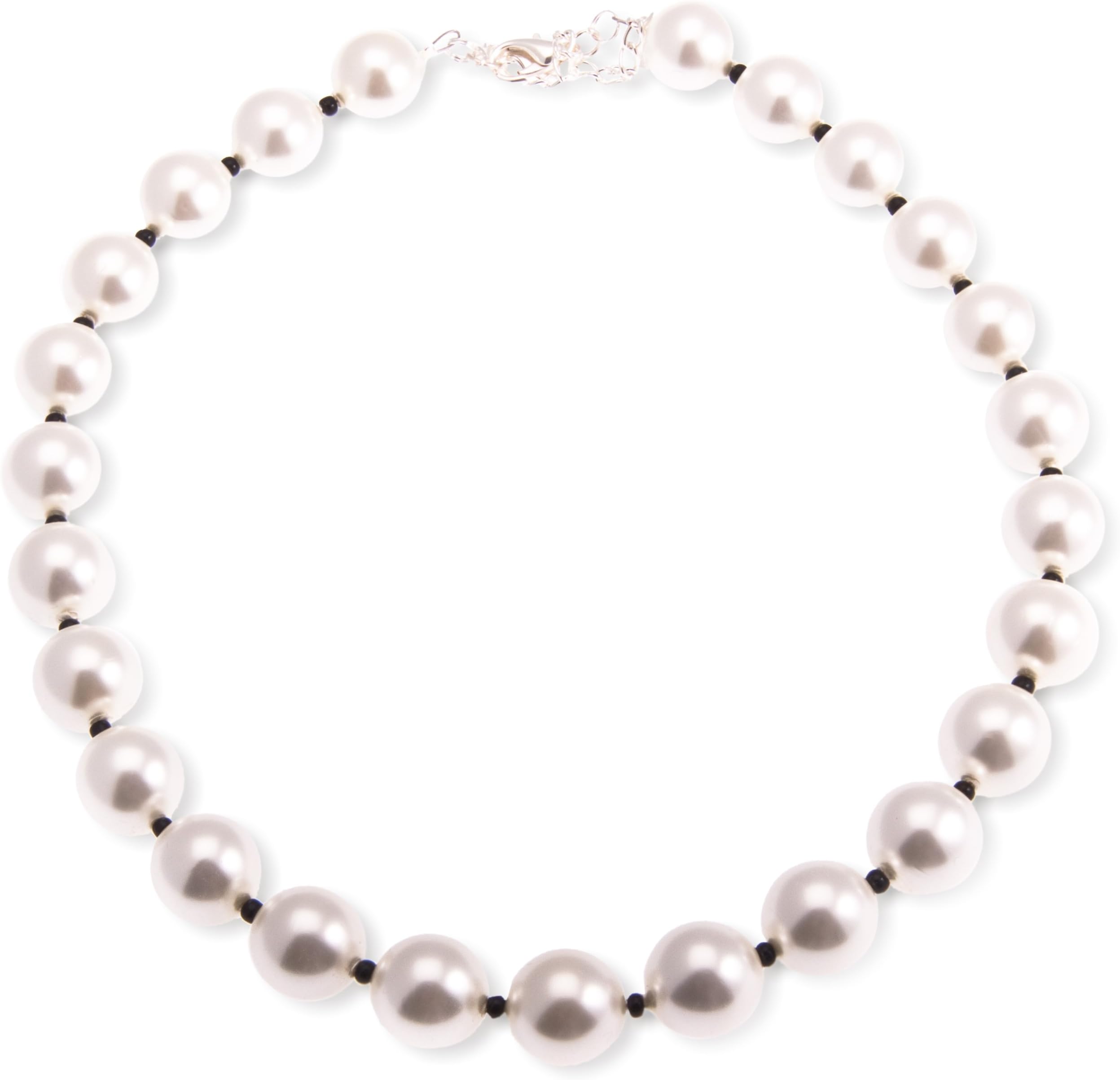 Claire Garnett 14mm Glass Pearl Necklace with Black Spacers