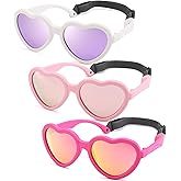 NULOOQ Kids Heart Sunglasses for Girls – Cute Polarized Flexible Frame Toddler Sunglasses with Strap Age 2-8
