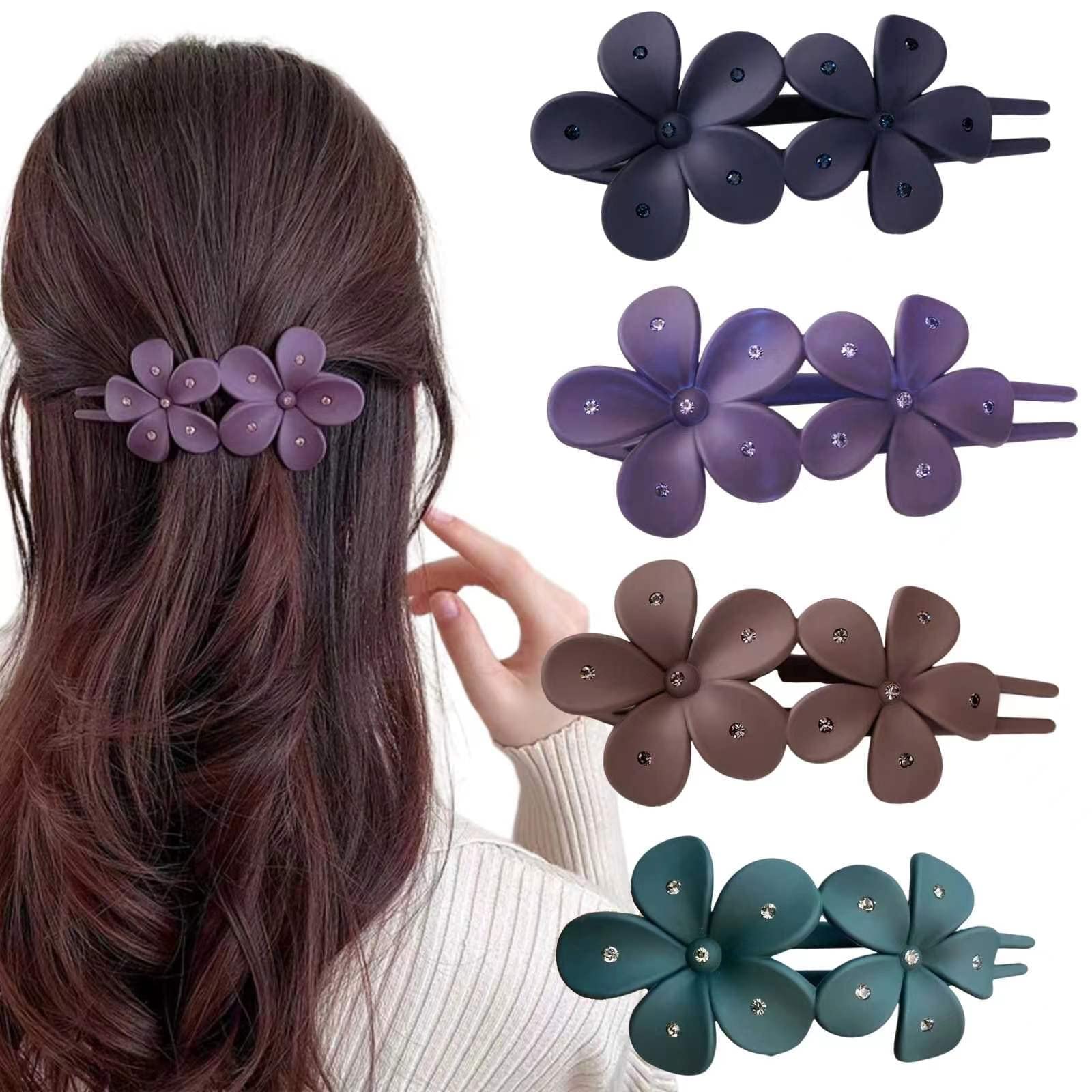 Ypkia Flower Hair Clip, Large Hair Clips, Women's Hair Clip with Crystal Flower, Matt, Duckbill Shape, Hair Pin Hair Accessories for Women, Girls (Pack of 4)