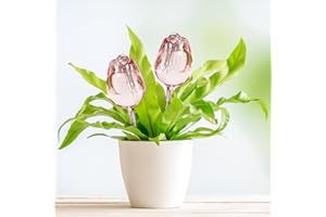KIGOTWIN 2Pcs Tulips Self Plant Watering Globes, Glass Self Watering Planter Insert, Automatic Plant Waterer Devices Indoor Outdoor (Pink)