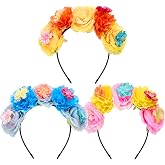 WILLBOND 3 Pcs Mexican Rose Flower Crown Headband, Cosmos, Boho Colors | Day of The Dead Headpiece Cosplay Headband for Women Fiesta Party Costume