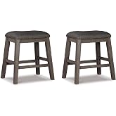 Signature Design by Ashley Counter Height Stools Set of 2, Backless Gray | Solid acacia wood frame with nailhead trim, Foam-c