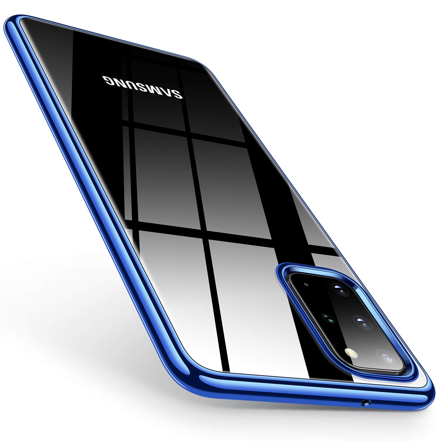TORRAS Crystal Clear Case Compatible with Galaxy S20 Plus, Thin Slim Soft TPU Silicone Bumper Shockproof 6.7 inch- Blue Rim