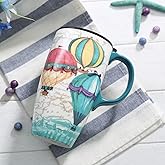 TZSSP Coffee Ceramic Mug Porcelain Latte Tea Cup With Lid 17oz. Balloon