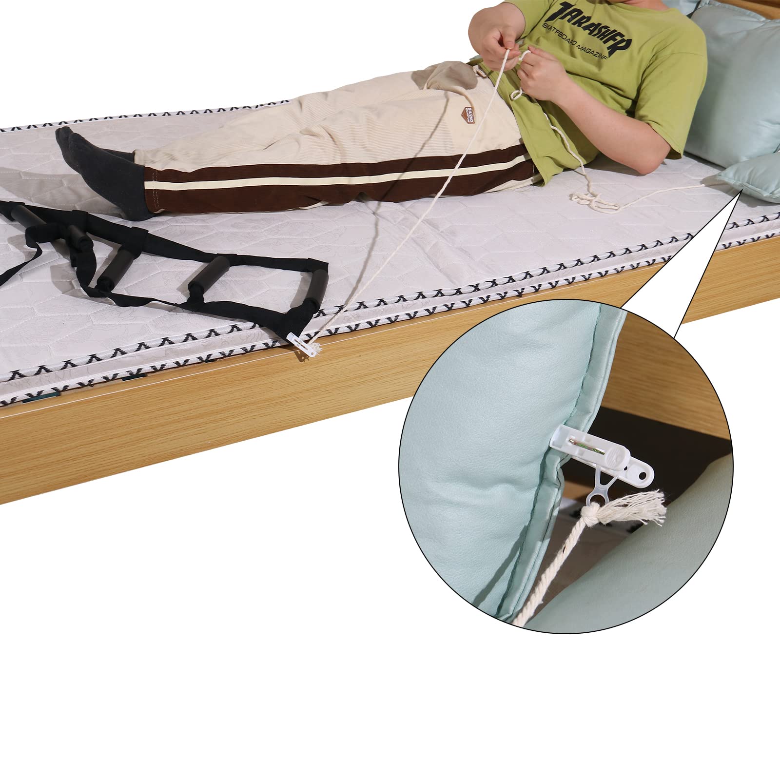 ZUEXT Bed Ladder Assist 160 Inch, Black Pull Up Assist Device w/ 5 Handles Grips, Adjustable Rope Ladder Straps, Sit Up Handle Helper for Elderly Seniors Adults Pregnant Injury Handicapped Patients