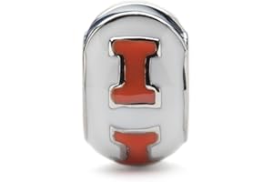 STONE ARMORY Illinois Fighting Illini Beads for Bracelets - White Illinois Logo Bead with Helmet Stripe - Hypoallergenic Stainless Steel Charms - U of Illinois Merchandise