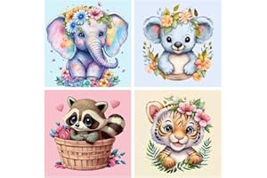 bleihum 4 Pack Paint by Number for Kids Ages 4-8,Animals Paint by Numbers Kits for Kids,Kids Acrylic Watercolor Paint Numbers, DIY Animal Oil Painting Gifts Suitable for Children(Unframed,8x8inch)