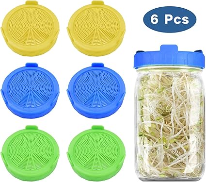 Amazon 発芽蓋 86mmプラスチック発芽瓶ストレーナーキャップ シリコンシールガスケット付き 広口メイソンジャー用 缶詰ジャー用 栽培豆アルファルファサラダ芽 簡単すすぎ 排水 6パック 瓶は含まれません Gute 調理 製菓道具