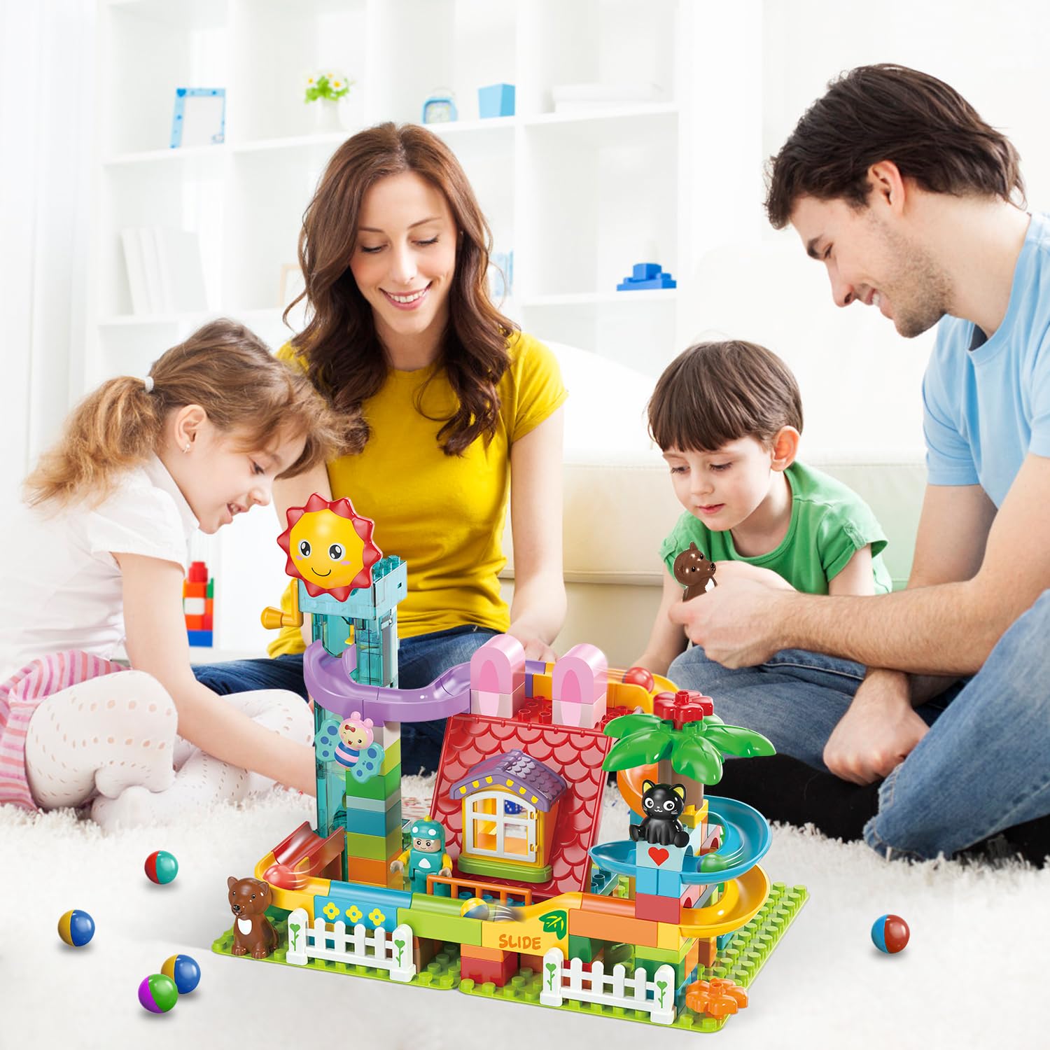Ysityum Marble Run Building Blocks Toy - 2 in 1 Compatible Blocks Models with 6 Marble Balls, Montessori Educational Race Track Building Block Set, Classic Blocks STEM Toy for Kid Boys Girls (118PCS)