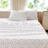 MICORAL Boho Floral Queen Sheet Set, 4-Piece Printed Botanical Bed Sheets, 16" Deep Pocket, Ultra Soft & Cooling Sheet, Oeko-TEX Certified, Pink Cute Flower