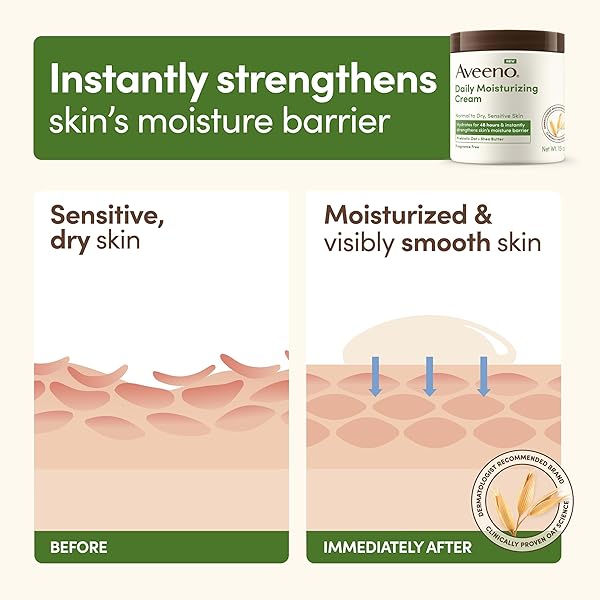 AVEENO DAILY MOISTURIZING CREAM WITH PREBIOTIC OAT & SHEA BUTTER FOR BODY, FACE & HANDS MOISTURIZER CREAM, HYDRATES NORMAL TO DRY, SENSITIVE SKIN, FRAGRANCE FREE, NON-COMEDOGENIC, 20 OZ