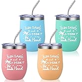 Patelai 4 Pcs Beach Girls Trip Tumbler Cups for Women Summer Beach Trip Gifts Favors Travel Gifts 12oz Vacation Cups for Friend Sister Vacation Organization(Sunsand Drink)
