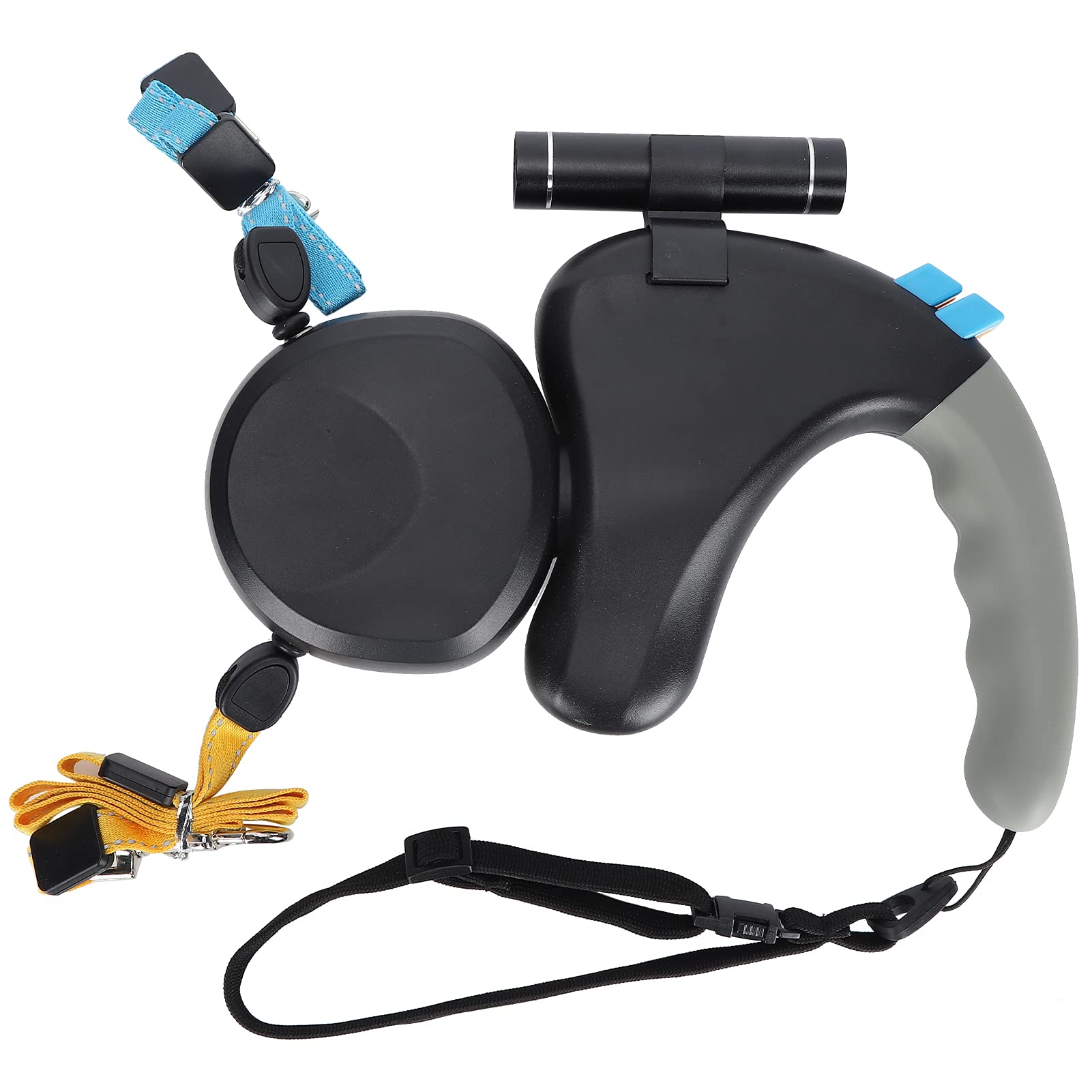 Dual Retractable Dog Leash, Double Dog Lead for Walking 2 Dogs No Heavy Duty Double Headed 9.8ft Extendable Reflective Dog Leash with Flashlight for Small & Medium Dogs, 360° Free