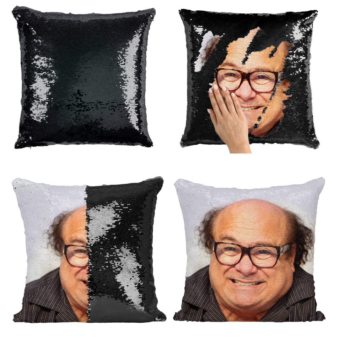 Plenty Dreams Dwight Schrute Reversible Face Sequin Pillow (Danny Devito Black)