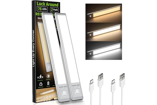 Under Cabinet Lights,1500mAh Rechargeable Closet Lights, 76 LED Operated Motion Sensor Light Indoor, Magnetic Under Counter L
