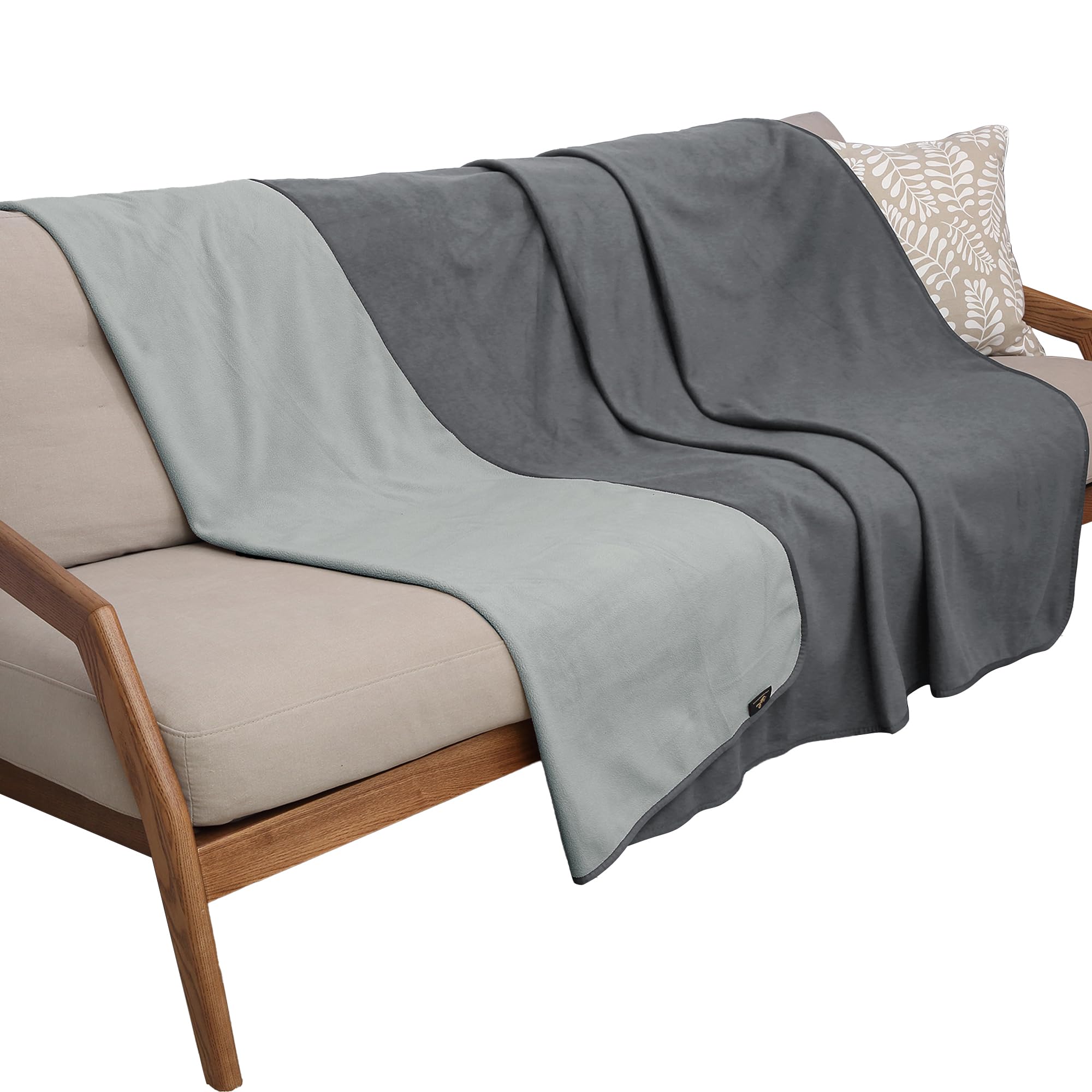 Pawsee Waterproof Bed Blanket, Waterproof Sofa Throw, Waterproof Dog Fleece Blanket, Washable Reversible Furniture Protector Cover 127 x 76cm Grey