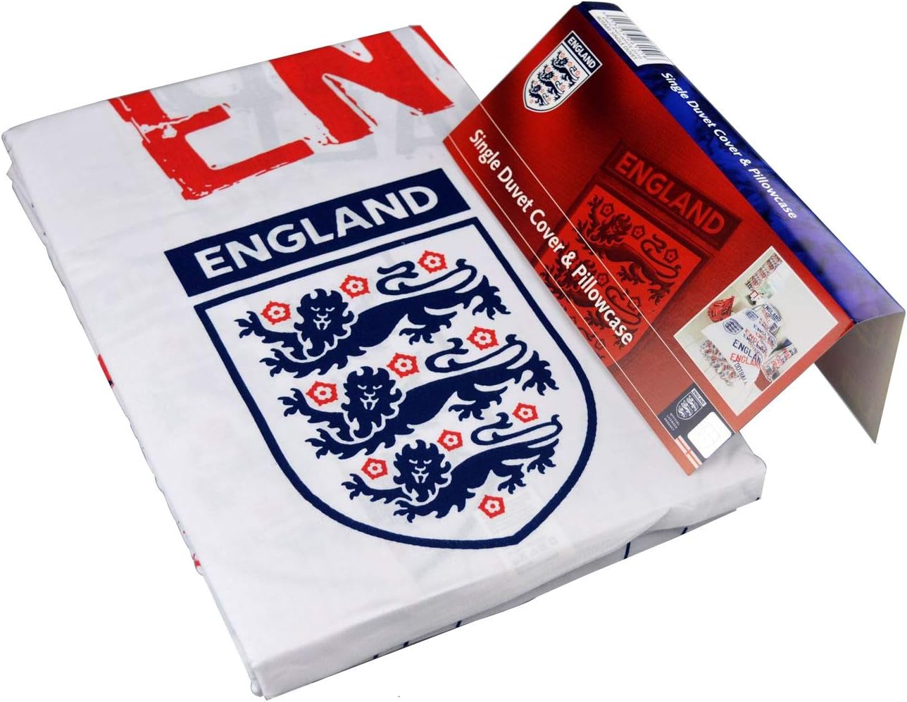 England Bedding Football Single Duvet & Pillowcase White Three Lions