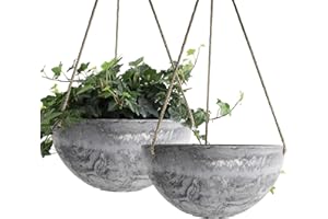 LA JOLIE MUSE Hanging Planter Flower Plant Pots - 9.84 Inch Indoor Outdoor Balcony Patio Hanging Basket Set of 2, Marble Pattern