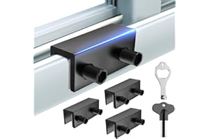 CALDEVER Sliding Window Door Lock Security - 4 Packs Slider Window Stopper for Baby Child Proof Home Safety Secure, Childproof No Drill Patio Slide Glass Window Locks Stop Vertical Key Aluminum Alloy Black