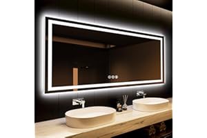 ROOMTEC 72x36 LED Bathroom Mirror with Front and Backlit，Smart Dimmable Vanity Mirrors for Wall,Anti-Fog Backlit Lighted Makeup Mirror