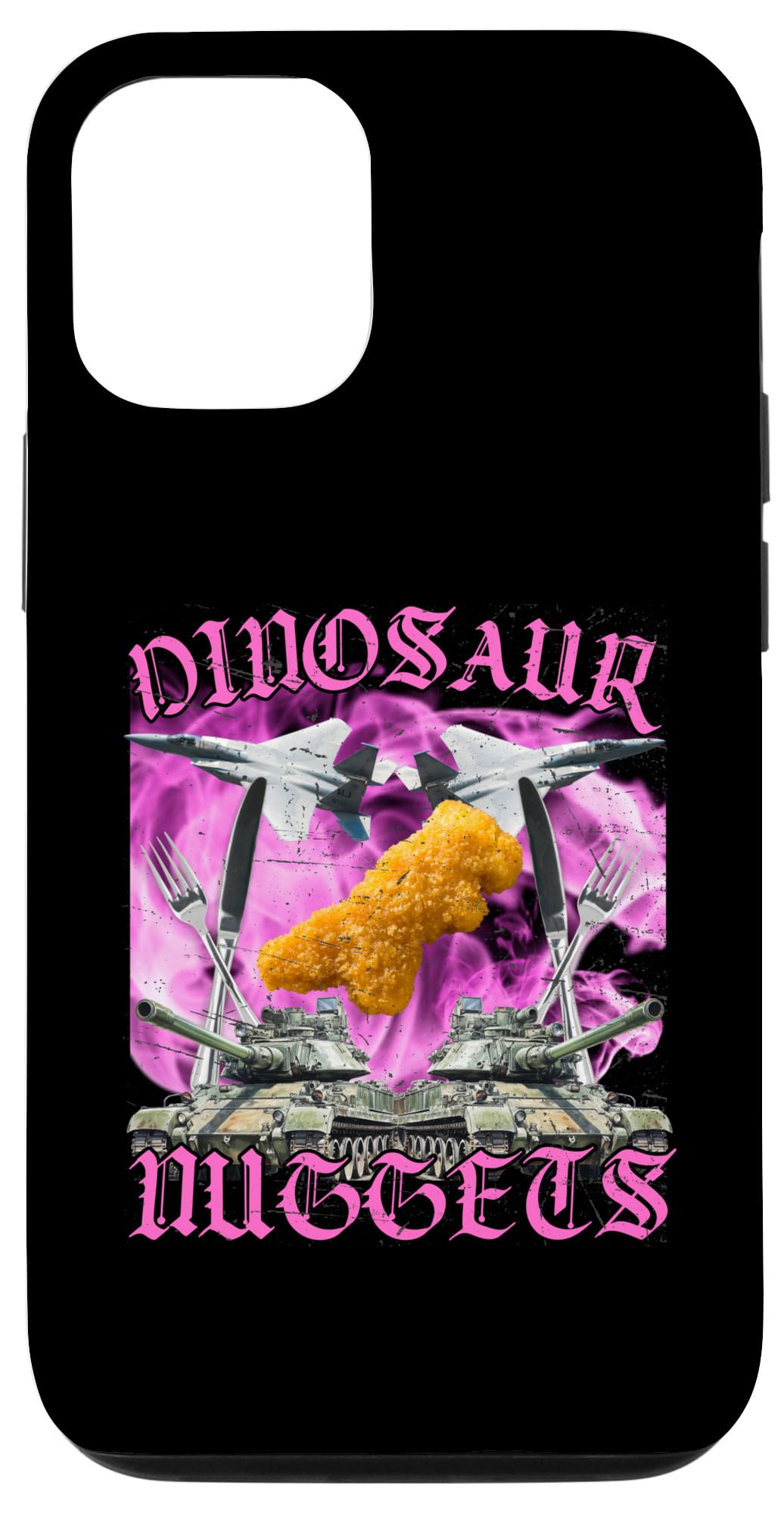 iPhone 14 Funny Dinosaur Chicken Nugget Bootleg Hardcore Flames Meme Case