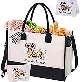 Musgsfbbs Dachshund Gifts for Women, Weiner Dog Canvas Tote Bag with Zipper for Dachshund Lovers Travel, Shopping, Beach – Perfect Weenie Dog Gifts for Mother's Day, Christmas, Birthday