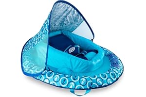SwimWays Infant Baby Spring Float with Protective and Adjustable Sun Canopy, For Infants 3 to 9 Months to Float in Swimming Pools, Blue Anchor