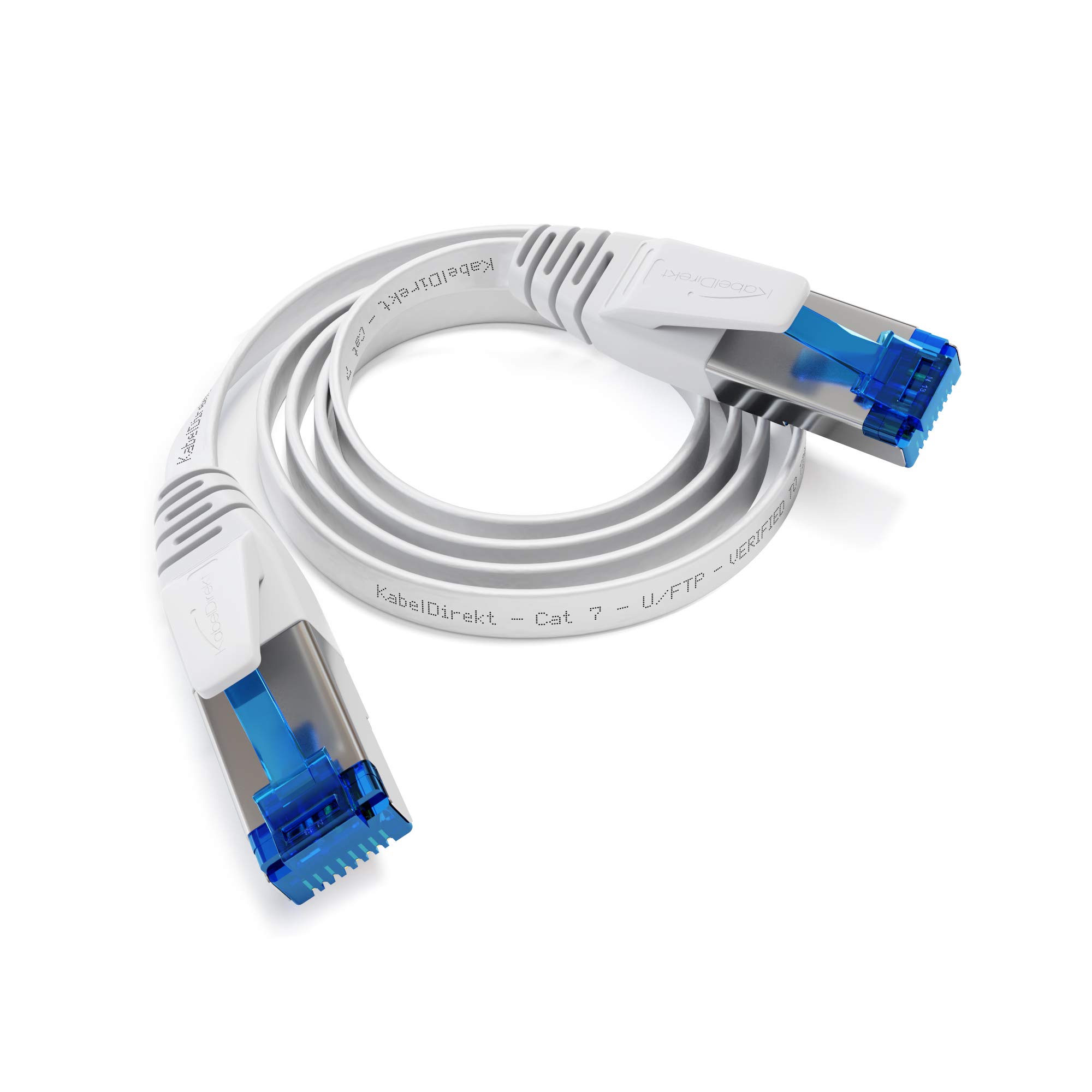 Flat Cat 7 Ethernet cable with break-proof design, internet/LAN cable – 0.5m (10Gbps maximum fibre optic speed, highly flexible & suitable for permanent installation, RJ45, white) – by CableDirect — image 1