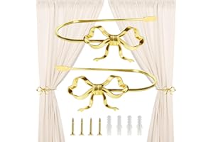 ZPAIO 2 Pack Gold Bow Curtain Holdbacks, Metal Wall Mounted Curtain Holders for Wall Modern Bow Curtains Tiebacks Decorative Window Drapery for Living Room Bedroom Office Home Decor