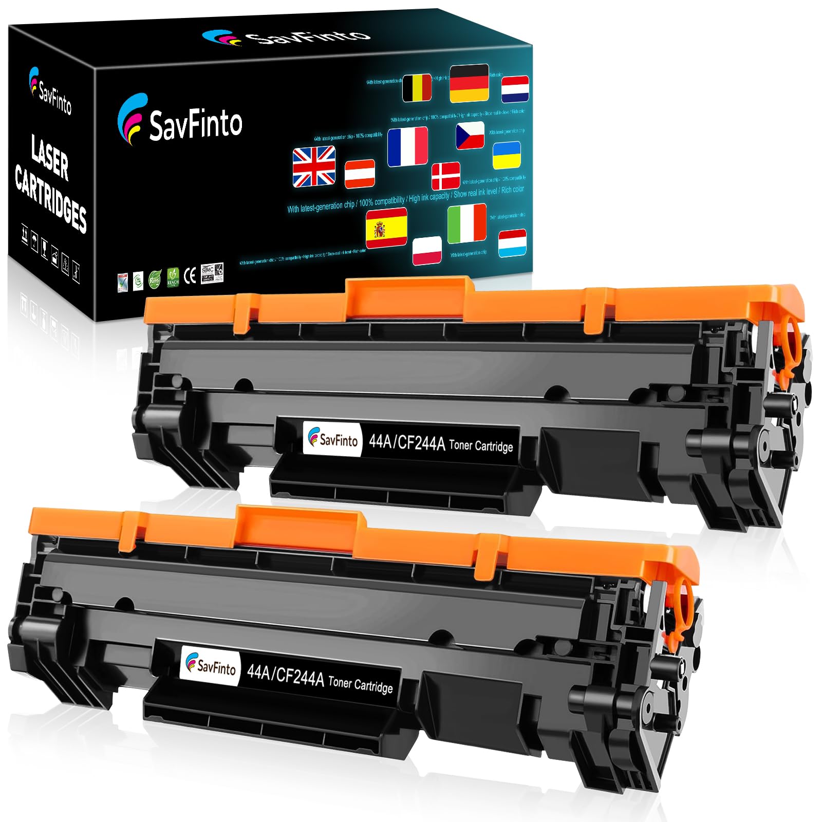 SavFinto CF244A 44A Black Toner Cartridges Compatible with HP 44A CF244A for HP LaserJet Pro M15a M15w M16a M16w LaserJet MFP M28a M28w M29a M29w (2 Black)