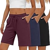 Neer 3 Pack Women's Bermuda Shorts, Jogger Yoga Sweat Walking Short Running Knee Length Sport Drawstring Shorts with Pockets