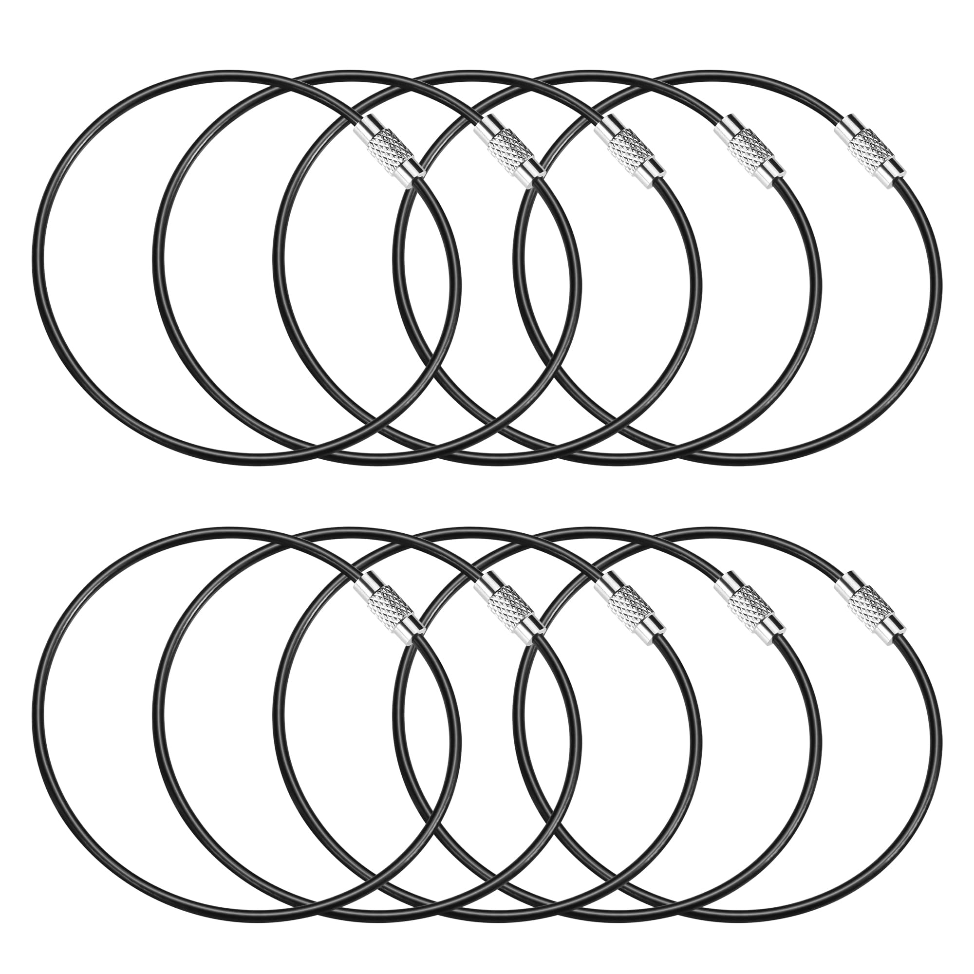 Photo 1 of 10 Inch Wire Keychain Cable,Large Stainless Steel Key Ring Loop Holder,Nylon Coated Screw Lock Key Rings,2mm Heavy Duty,Pack of 20,Black