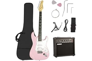 Soulmate 39 Inch Full Size Electric Guitar Starter Kit for Beginners Solid Body, HSS Pickups with 15W Amp, Gig Bag, Capo, Strap, Strings, Cable, Picks (Right-Handed,Pink)