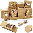 Zhanmai 100 Set Soap Boxes for Homemade Soap Boxes Packaging 3.35 x 2.36 x 1.2 Inch with100 Tags and Twines Small Soap Packaging Box with Window Mini Gift Box for Candy Cookies Packaging(Brown)