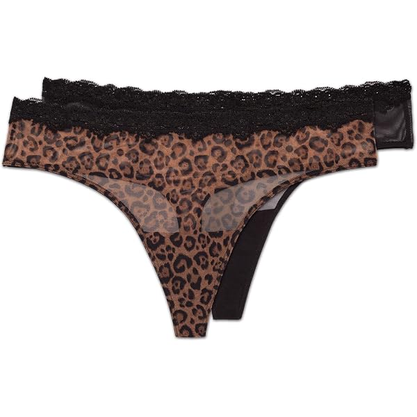 AkeeChic Woen's Plus Size 5 Pack Thongs Underwear Leopard Print Lace