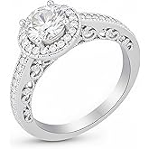 Belantina 925 Silver Moissanite Vintage Engagement Ring Flower Design Wedding Ring Anniversary Commemorative Ring for Women