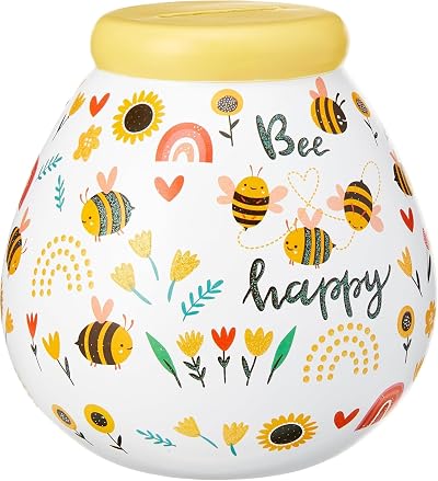 Pot Of Dreams Hand Painted Bee Happy Money Box Ceramic Piggy Bank