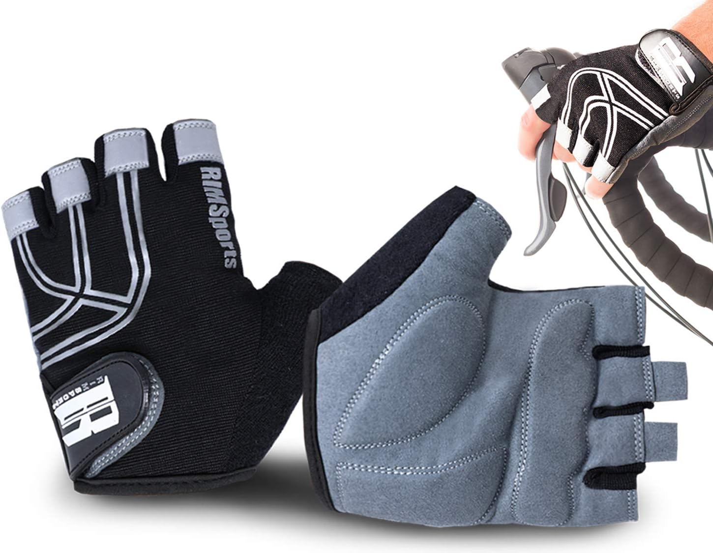 RIMSports Cycling Gloves Reflective Mountain Bike Gloves for Day & Night Riding Ideal Biking Gloves & Road Bike Gloves with Superior Padding Bicycle Gloves with Microfiber Thumb Towel & Fingerless Design