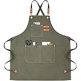 OUNLEN Chef Apron for Men Women Canvas Aprons with 3 Pockets Cross Back Resistant Work Apron for Cooking