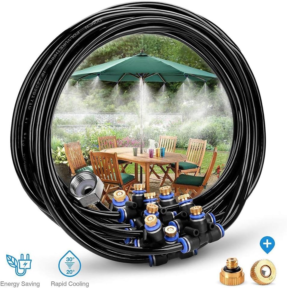 redcolourful 8M Outdoor Misting Cooling System 9 Spray Nozzles+Brass Adapter(3/4) for Courtyard Trampoline Household items
