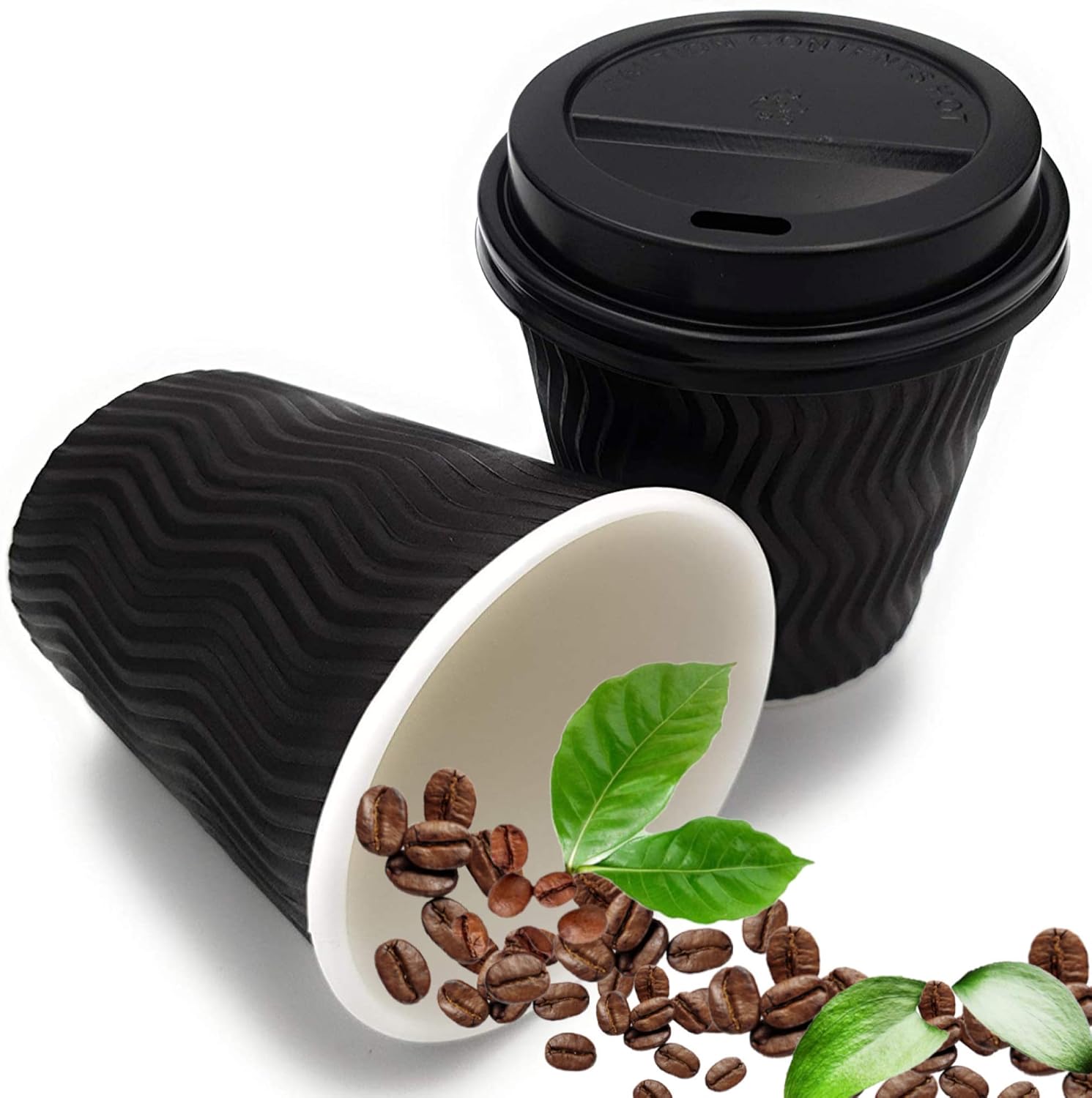 Ripple Hot and Cold Black Paper Cups with Lids for Coffee Cups with