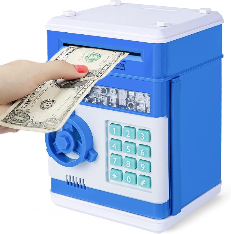 Thedttoy Electronic Piggy Bank Money Safe Blue Password with ATM Style Box